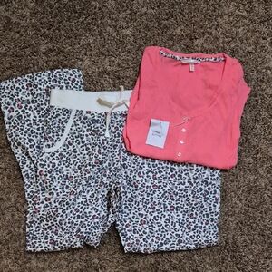 Victoria's Secret Coral and Leopard Pajama Set